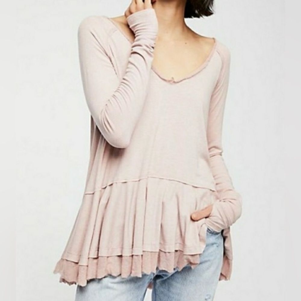 Free People We The Free Tangerine Mink Oversized Tiered Long Sleeve Top Size M